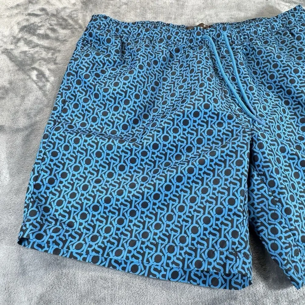 Michael Kors Sz XXL Mens Swim Shorts Allover AOP Logo Spelling BLUE Black